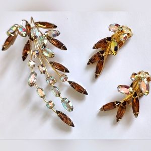 Vintage Austrian Crystals Brooch and Earrings Set